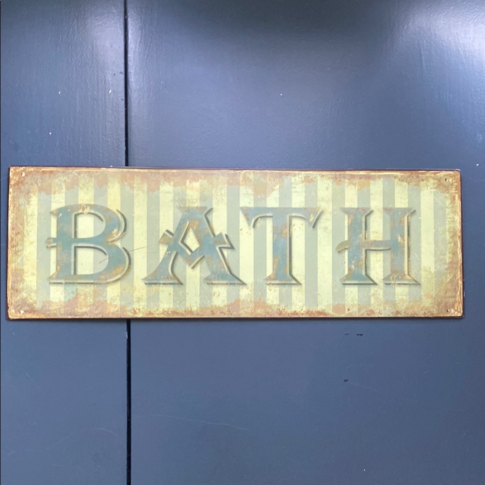 Vintage look metal Bath Sign with Striped Design